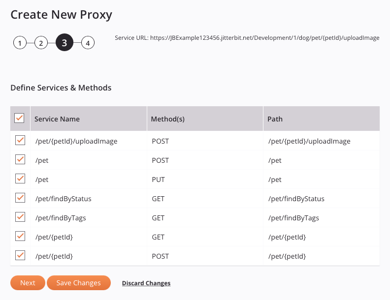 create new proxy step 3 services openapi