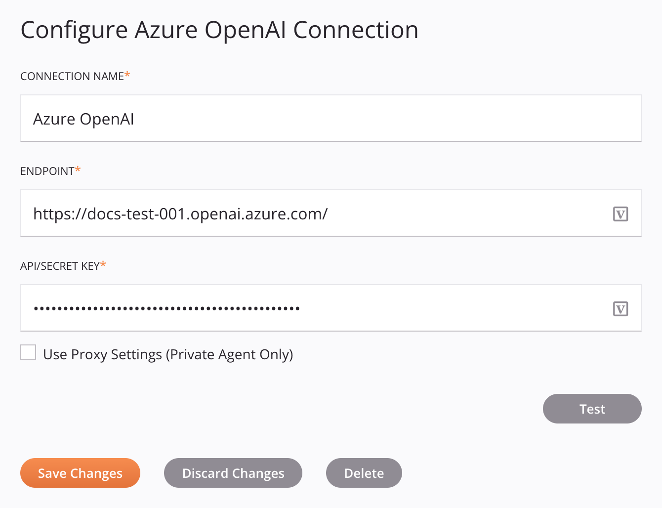 Azure OpenAI connection configuration