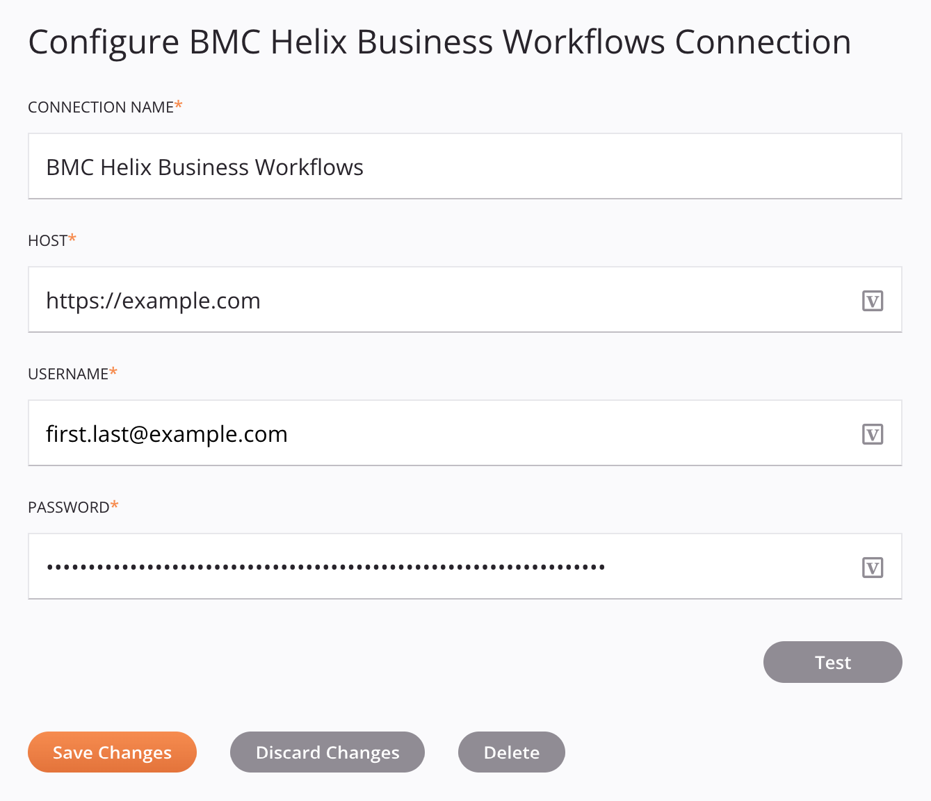 BMC Helix Business Workflows connection configuration