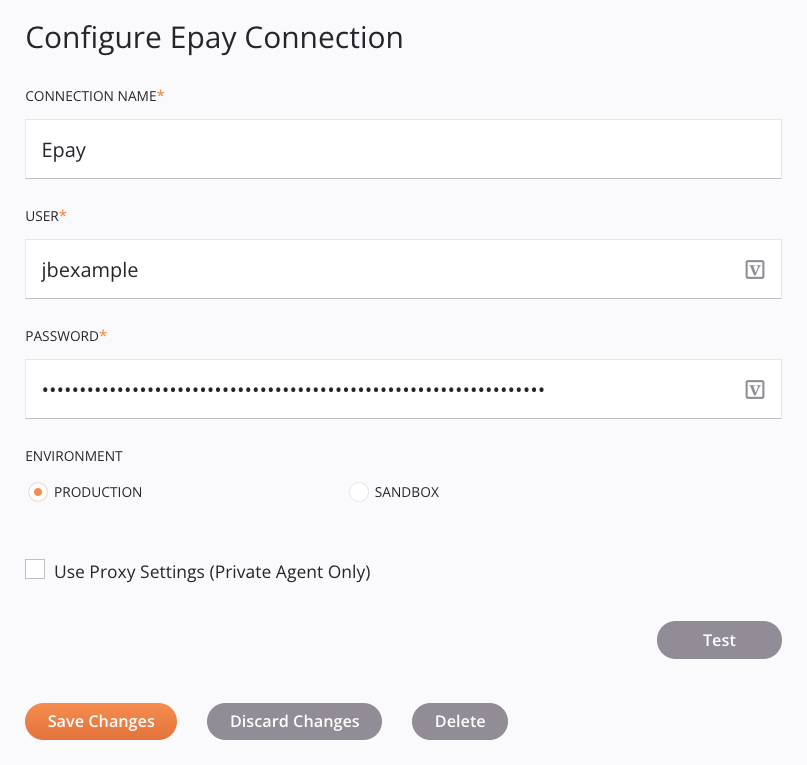 Epay connection configuration