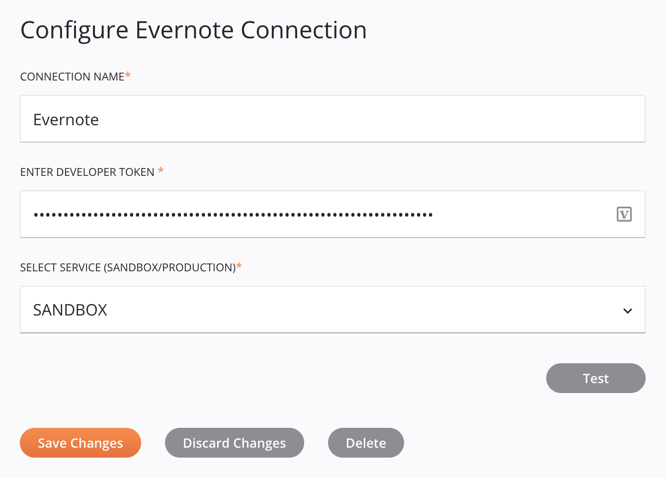 Evernote connection configuration