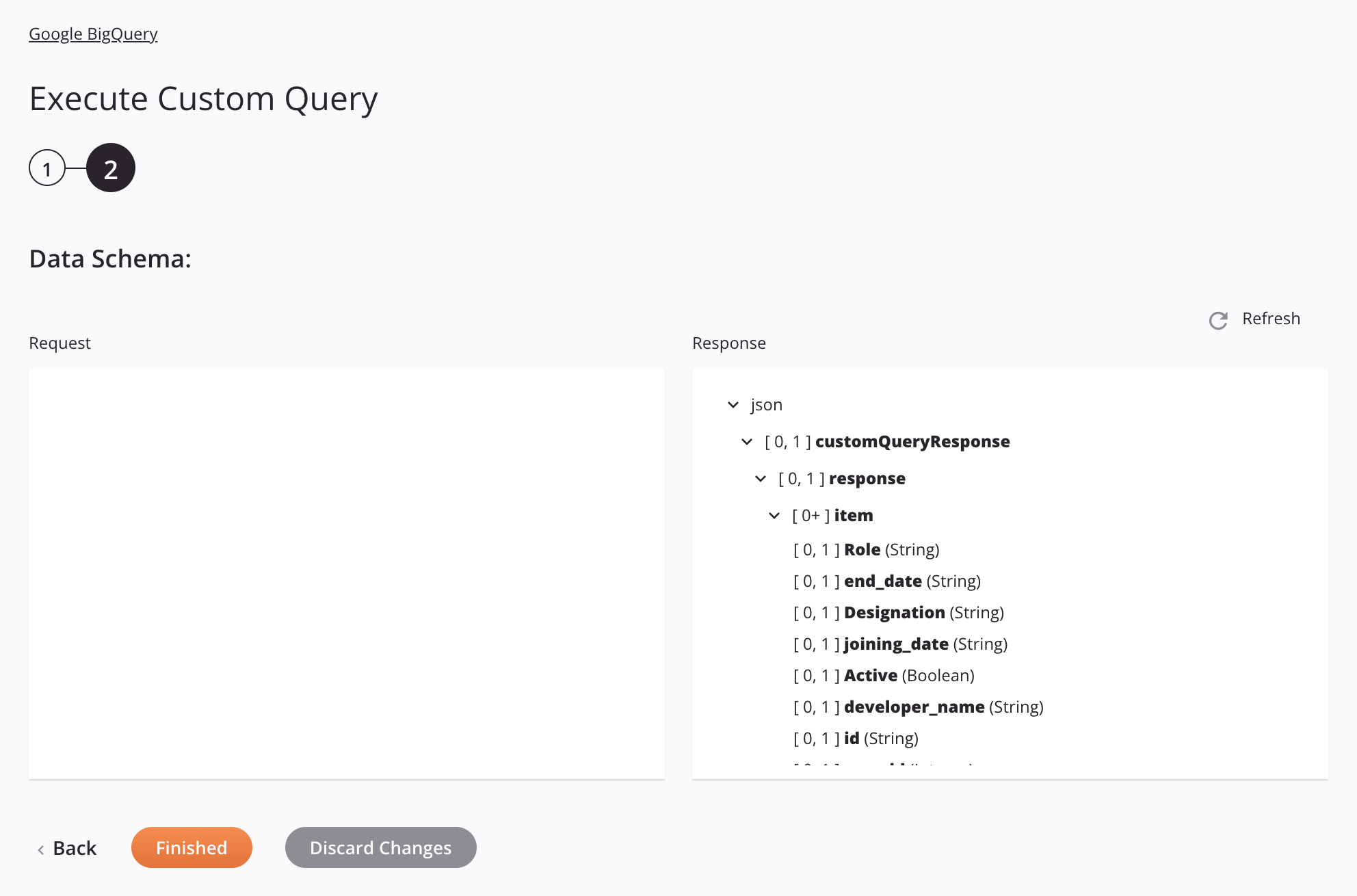 Google BigQuery Execute Custom Query Activity Configuration Step 2