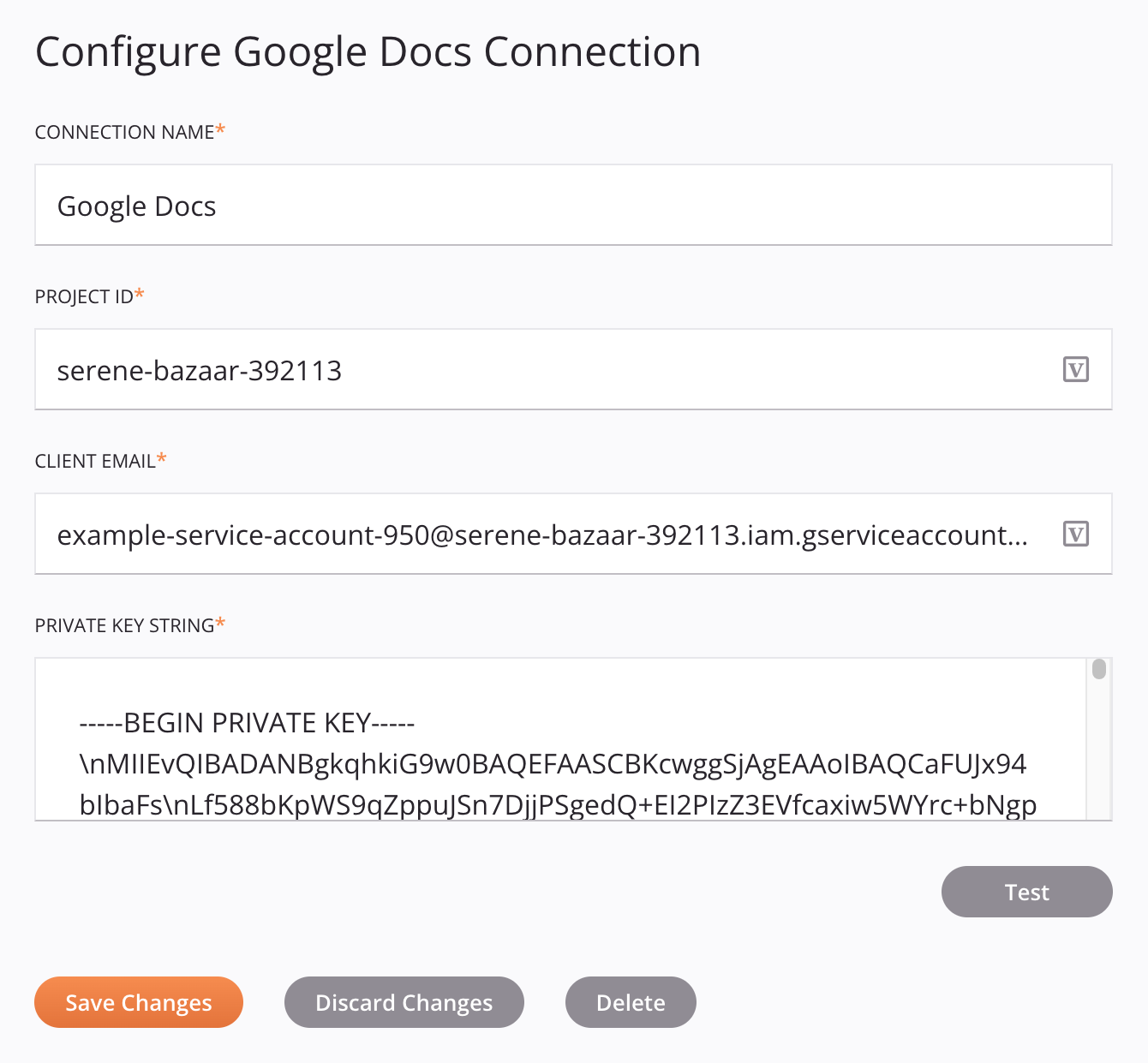 Google Docs connection configuration