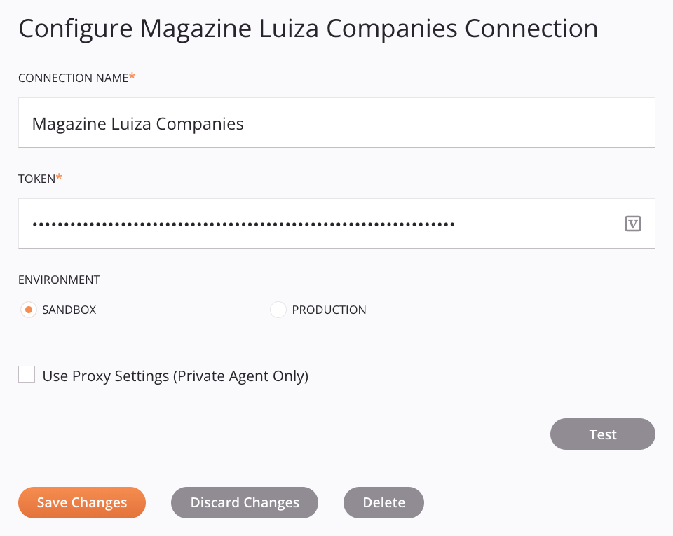 Configuração de conexão das Magazine Luiza Companies