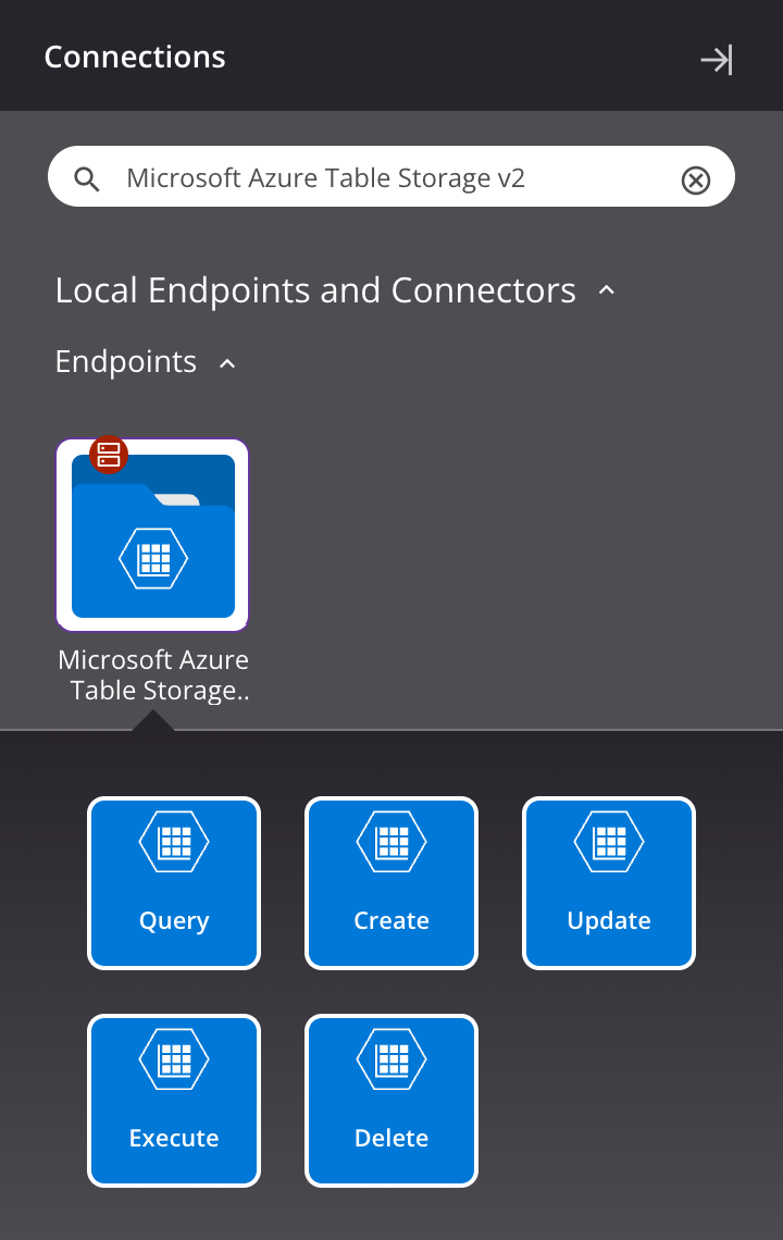 Tipos de atividades do Microsoft Azure Table Storage v2