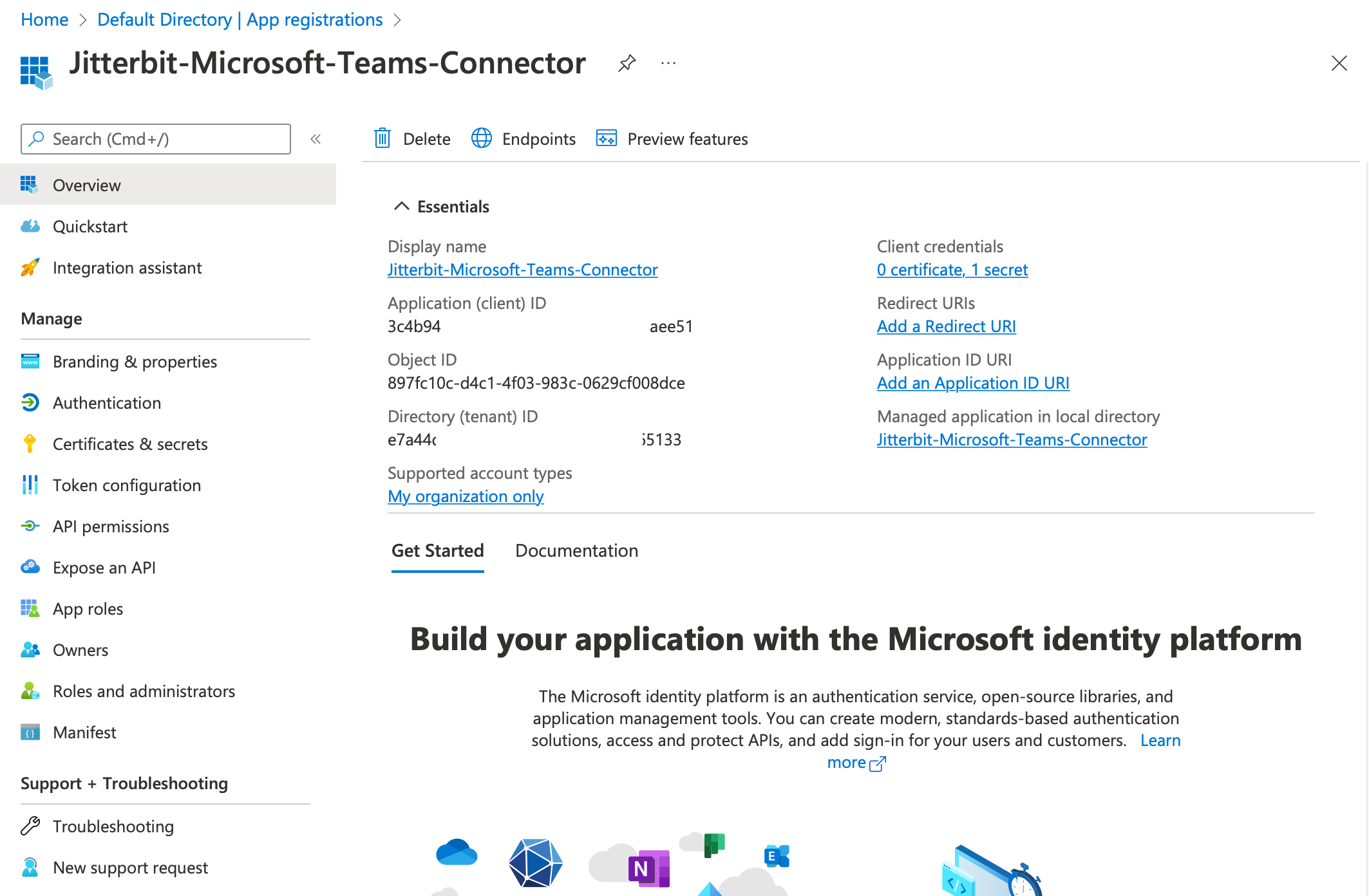 Microsoft application completed registration