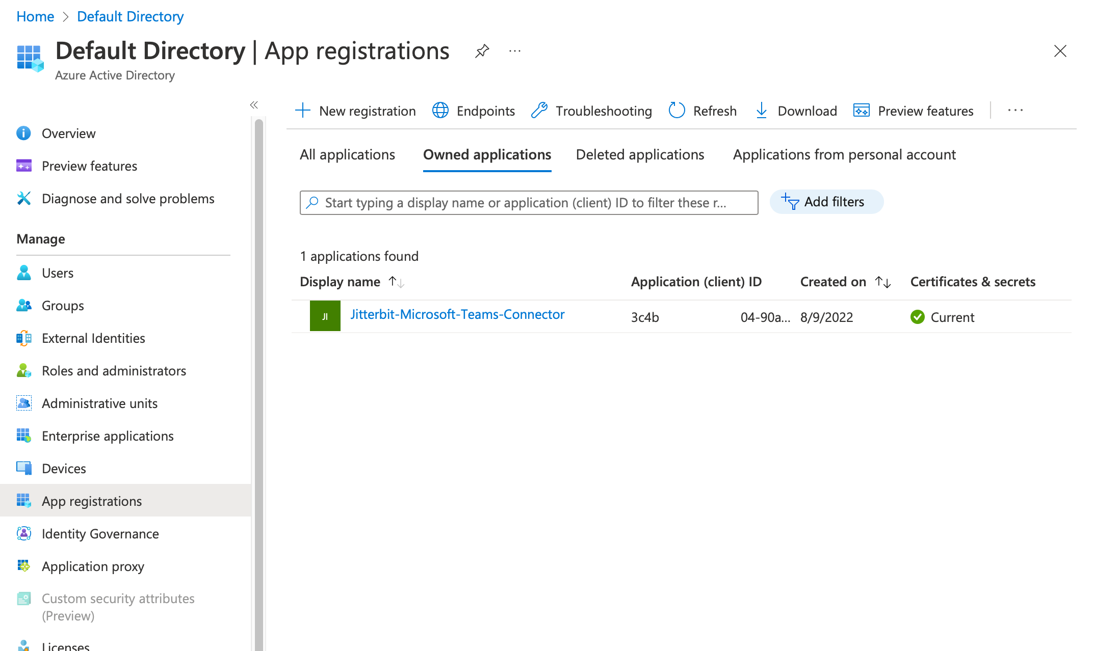 Microsoft application registration