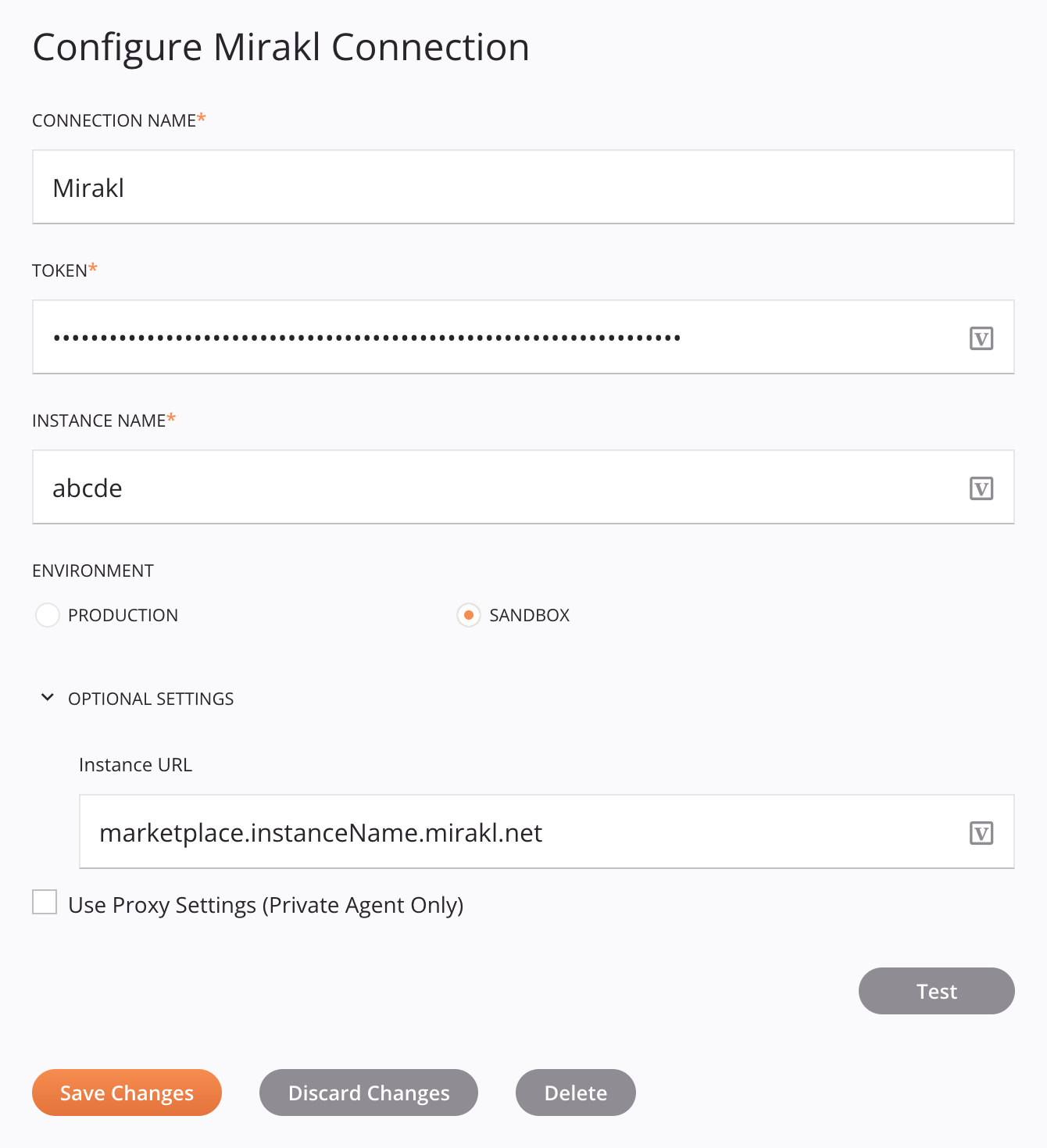 Mirakl connection configuration