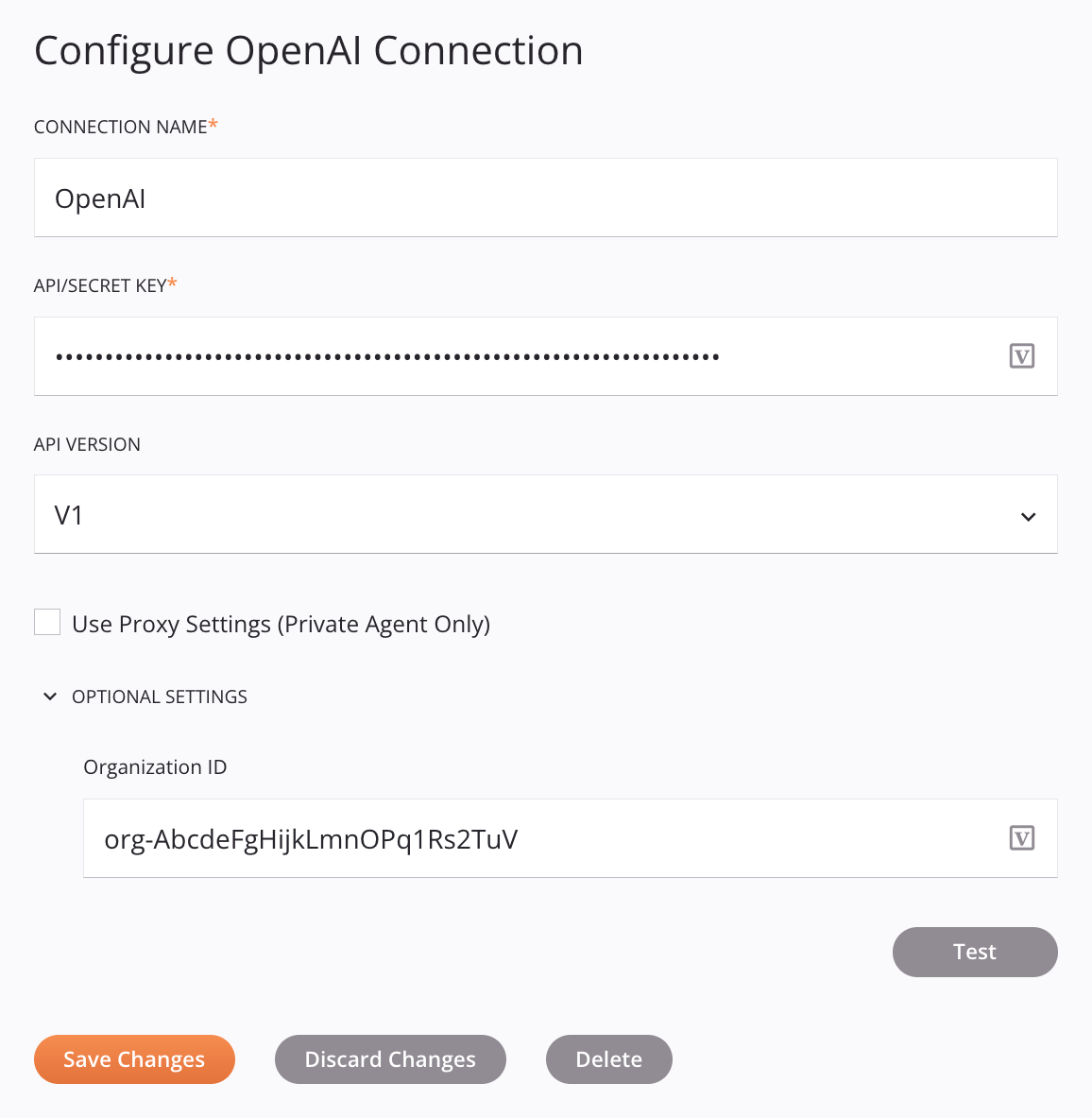 OpenAI connection configuration