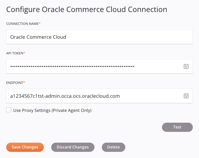 Oracle Commerce Cloud connection configuration