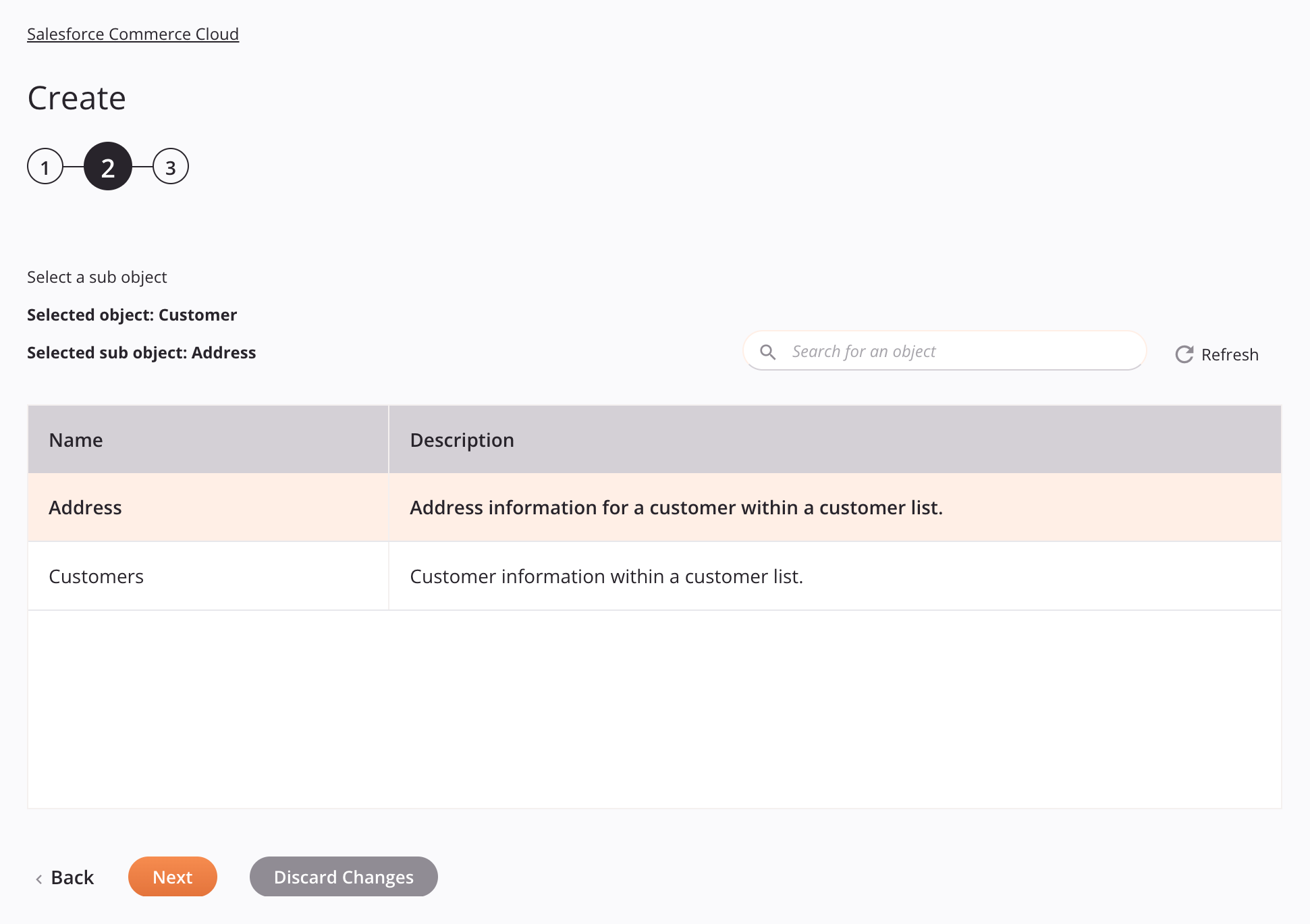 Salesforce Commerce Cloud Create Activity Configuration Step 2