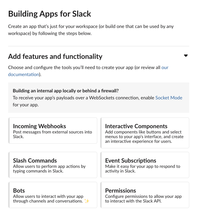 Slack application creation