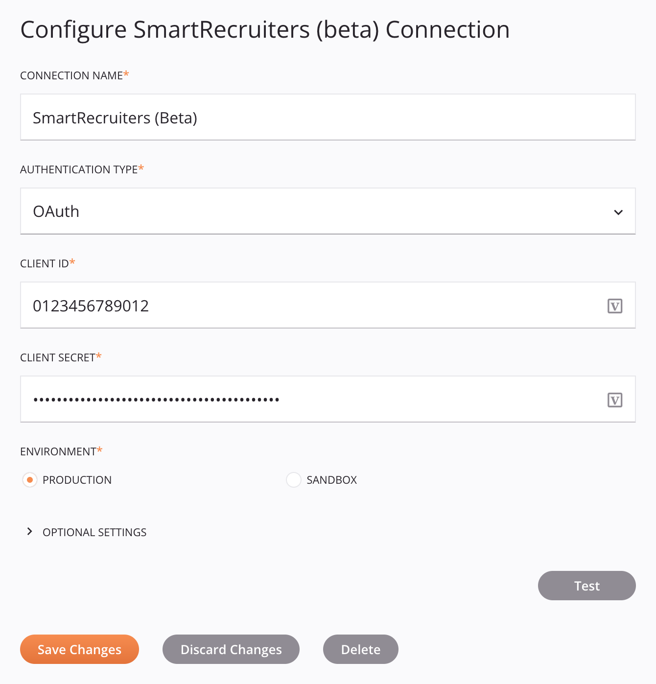 Configuración de conexión de SmartRecruiters