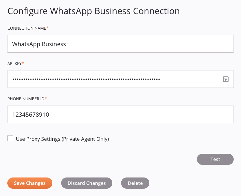 WhatsApp Business connection configuration