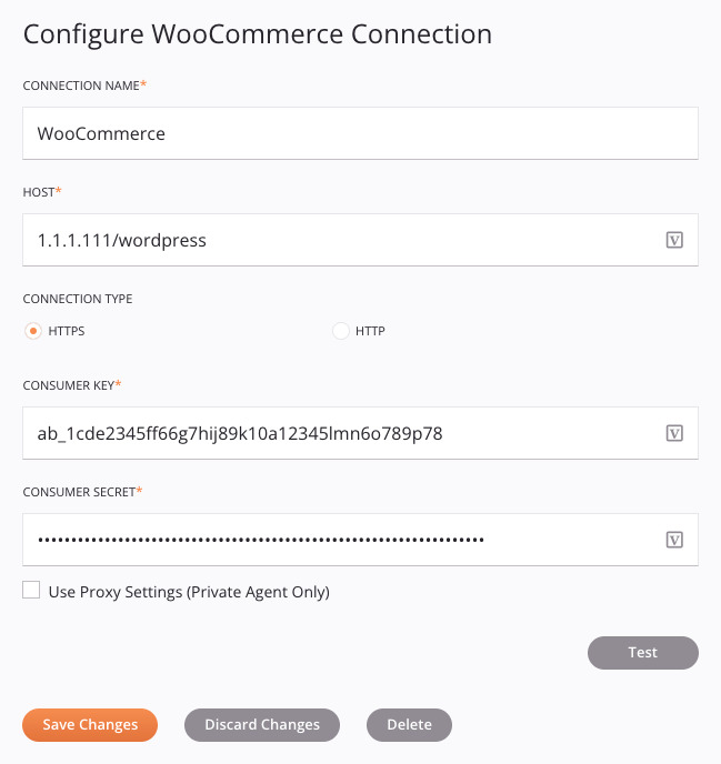 WooCommerce connection configuration