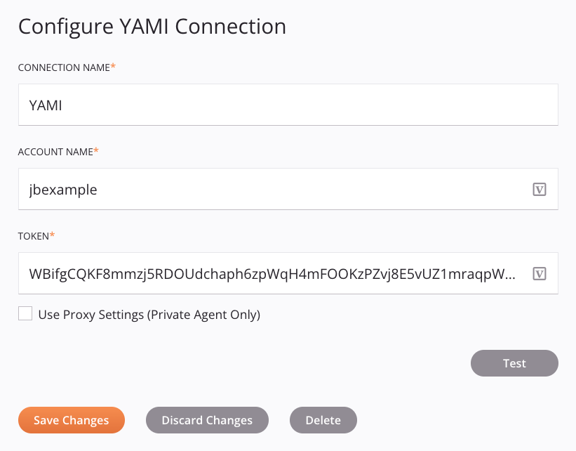 YAMI connection configuration