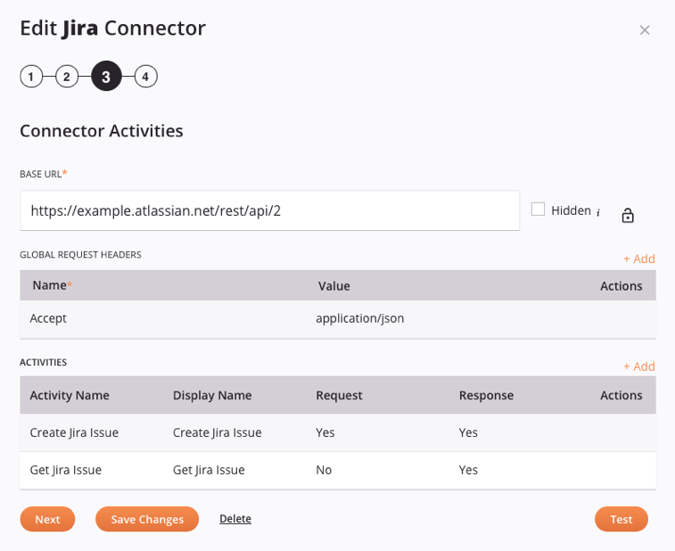 create step 3 connector activities