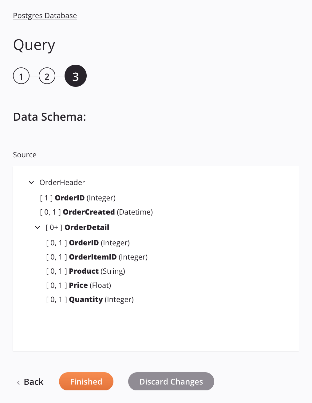 database query step 3 data schema order