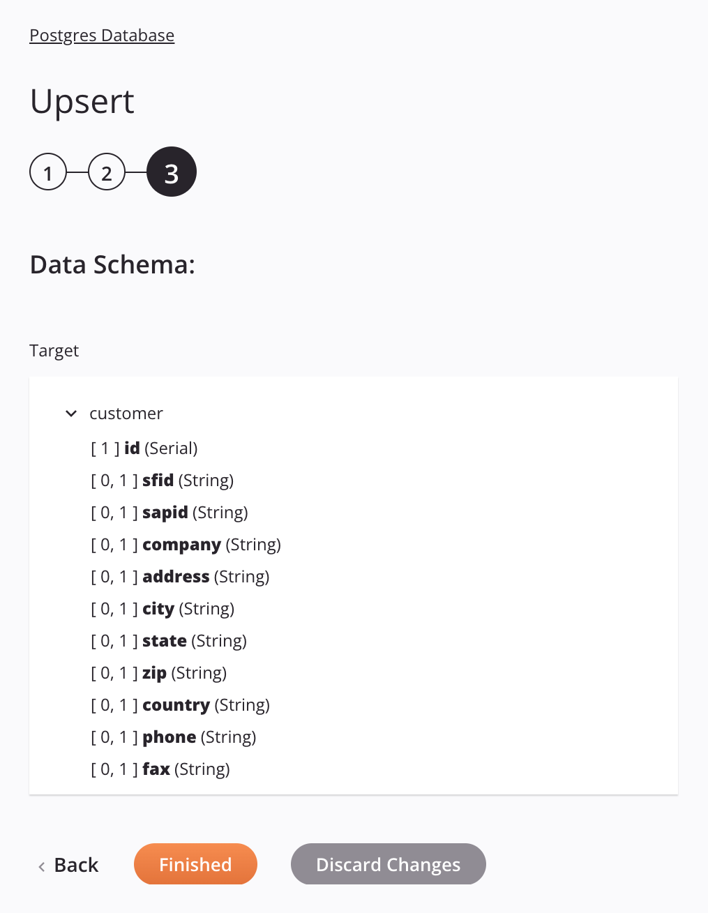 database upsert step 3 data schema customer