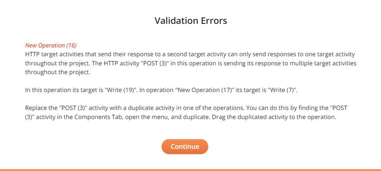 validation errors http target activities