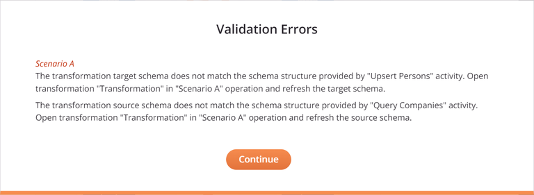validation errors scenario a