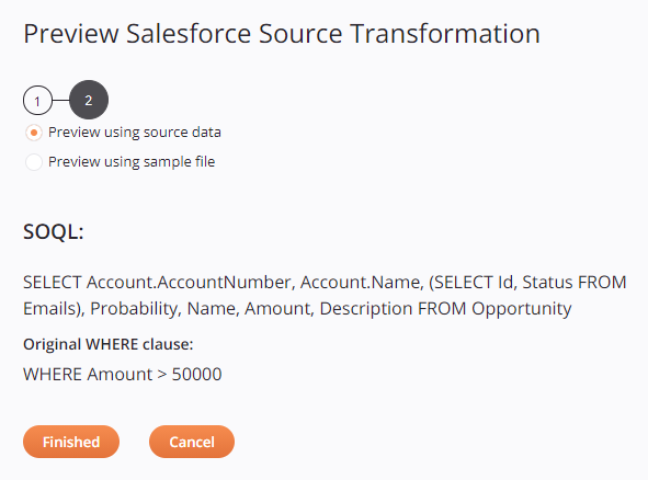 configure source data salesforce source