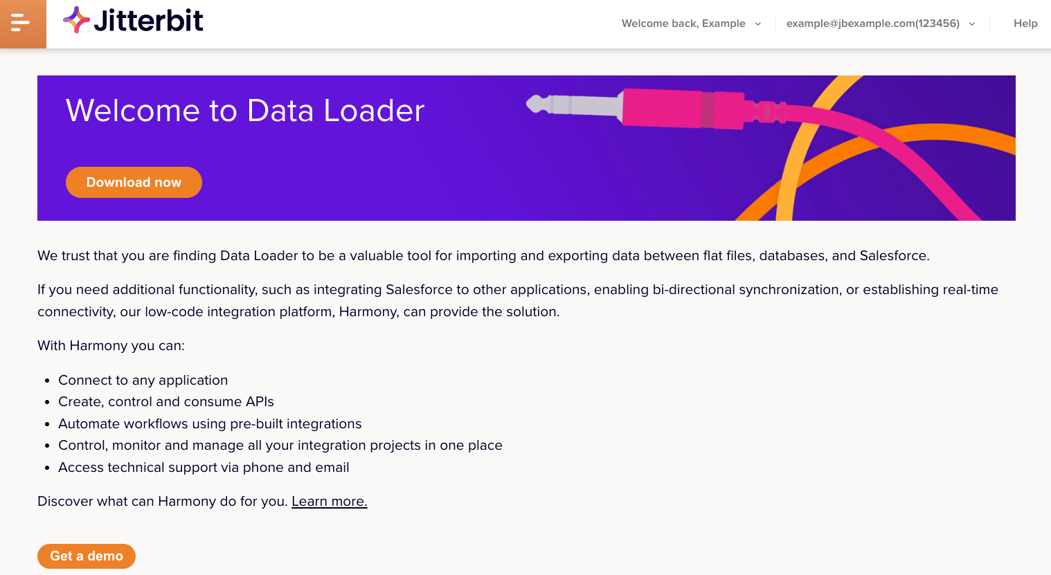 Portal de Harmony del Data Loader