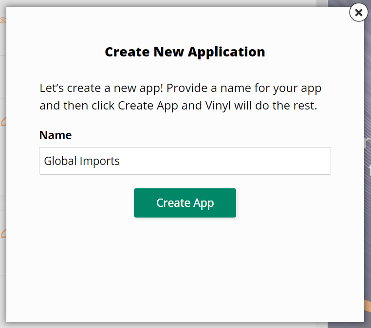 create new application wizard