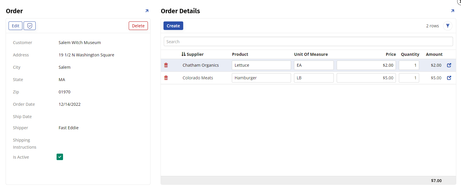 order page with an aggregate added to the order details panel