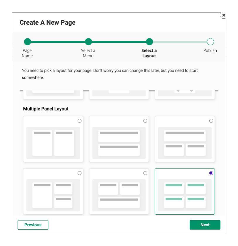 2 by 2 grid panel to select for page layout